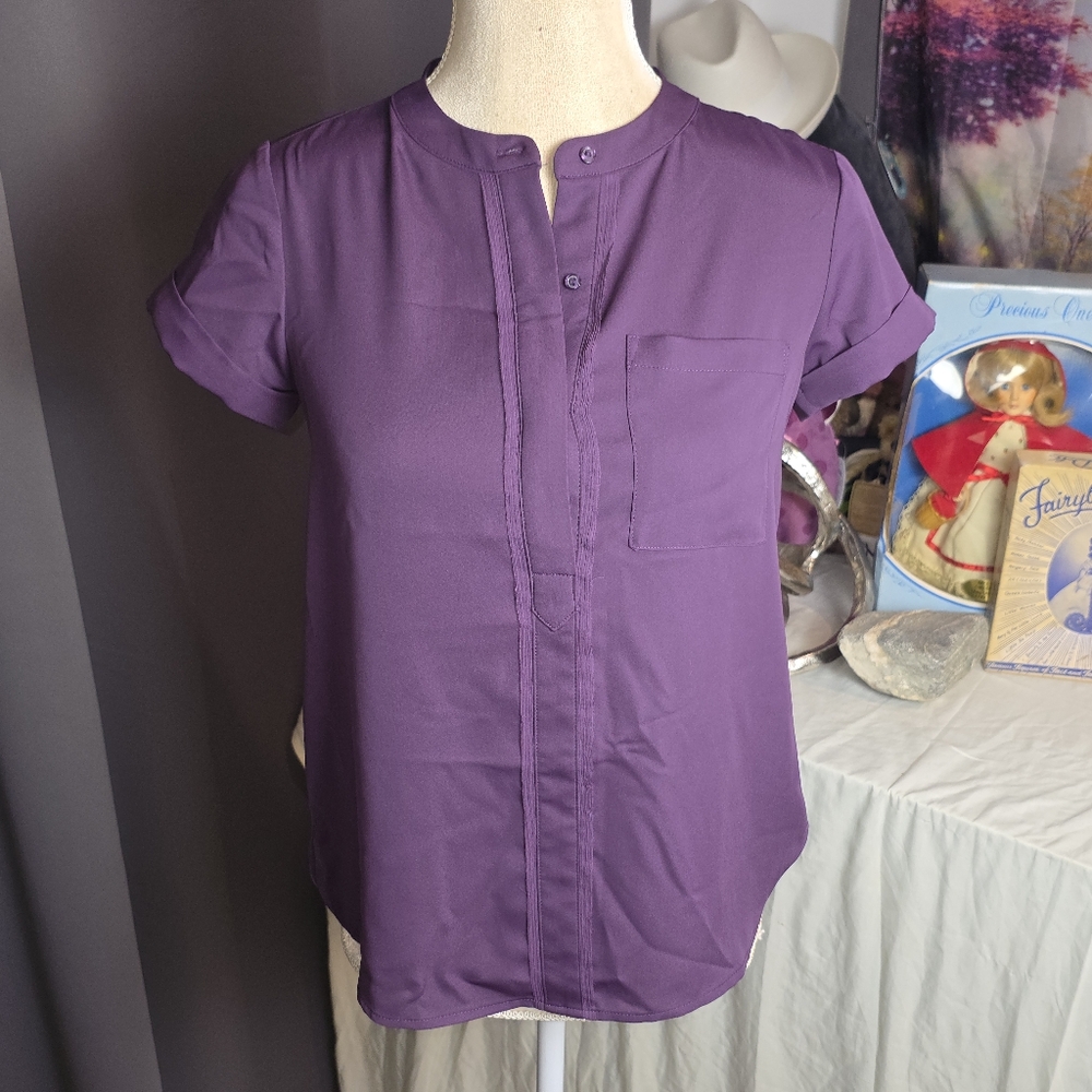 Simply Vera Vera Wang Petite XS Purple Blouse Top Short Sleeve Work Office